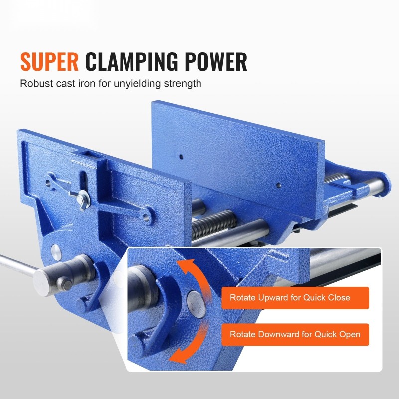 Penkkipuristin valurautarunkoinen 335 mm avautuma 11 kN puristusvoima nopea vapautusvipu