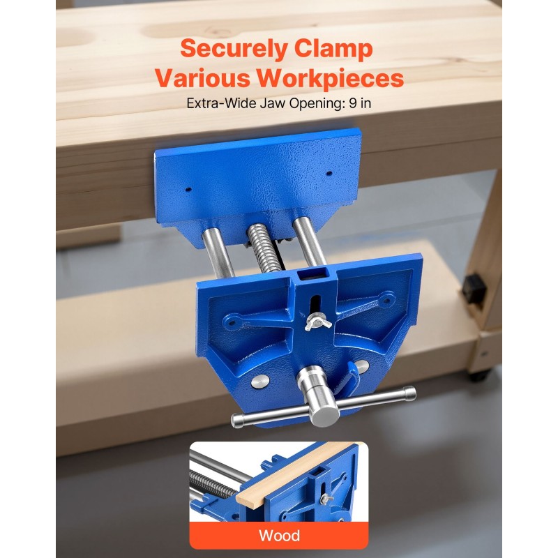 Puusepän ruuvipenkki valurautarunko 9 tuuman leukaleveys 10,2 tuuman avautuma pikalukitus säädettävä etupysäytin