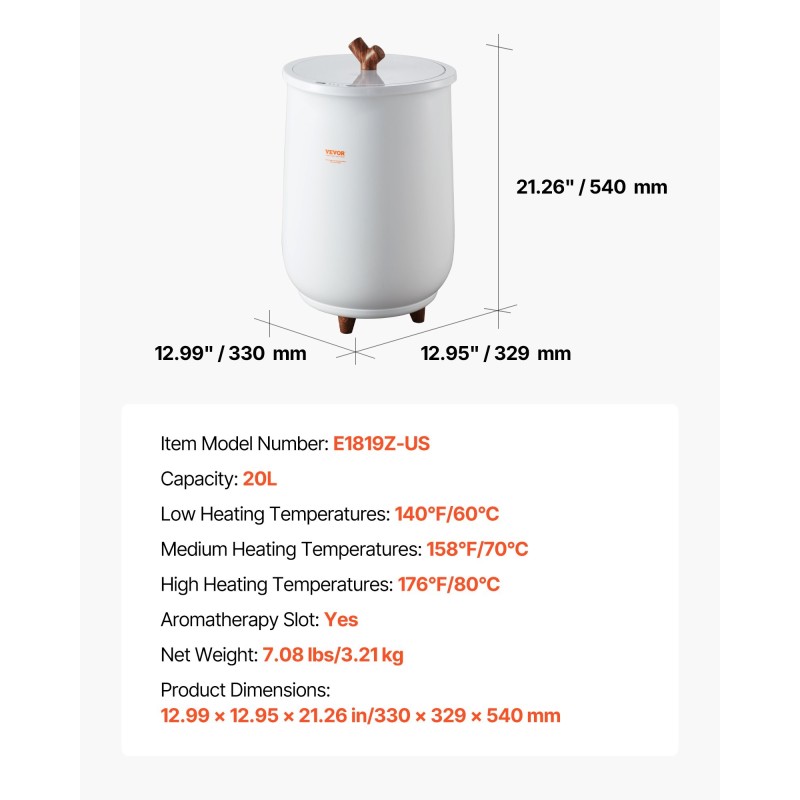 Pyyhekuumennin 20 l ämpärimallinen siirrettävä 3 lämpötilatasoa 2–3 pyyhkeelle automaattinen virrankatkaisu