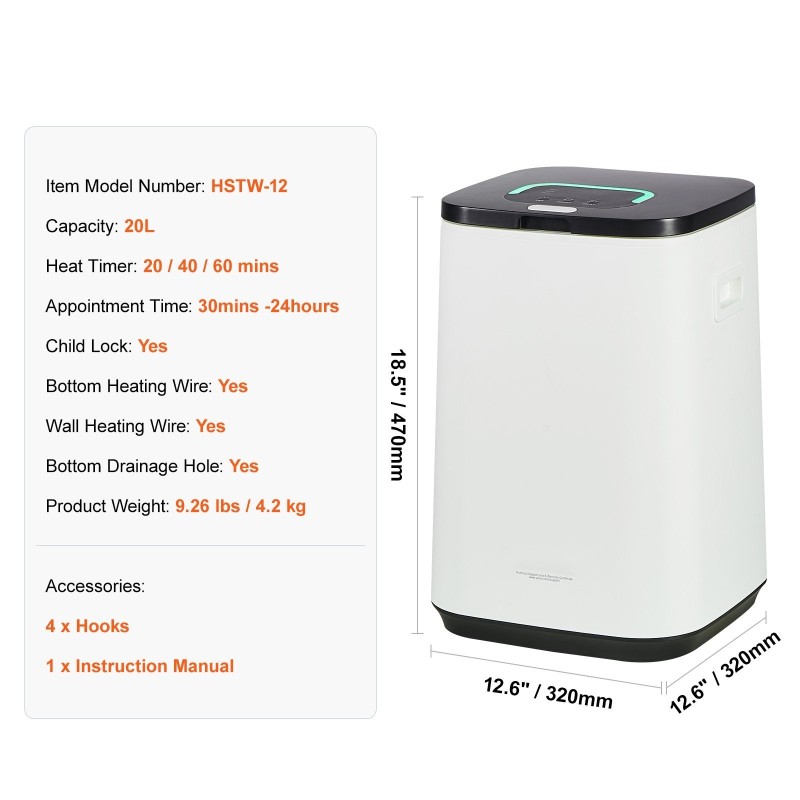 Pyyhelämmitin 20 l tilava tasainen pohja ja seinälämmitys 24 h varaus lapsilukko