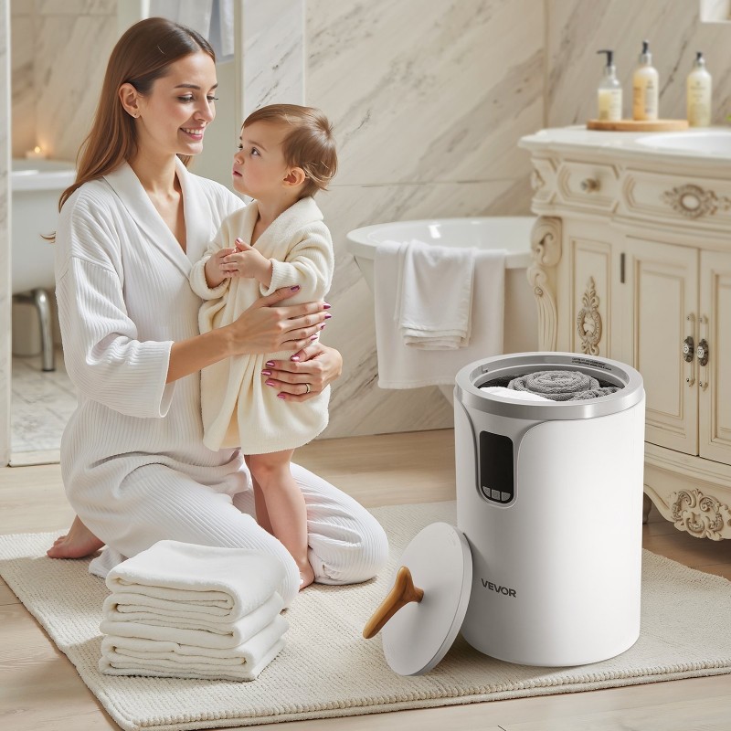 Ämpärimallinen pyyhkeenlämmitin kaksikymmenen litran tilavuus kolmelle pyyhkeelle vuorokauden viiveajastin lapsilukolla