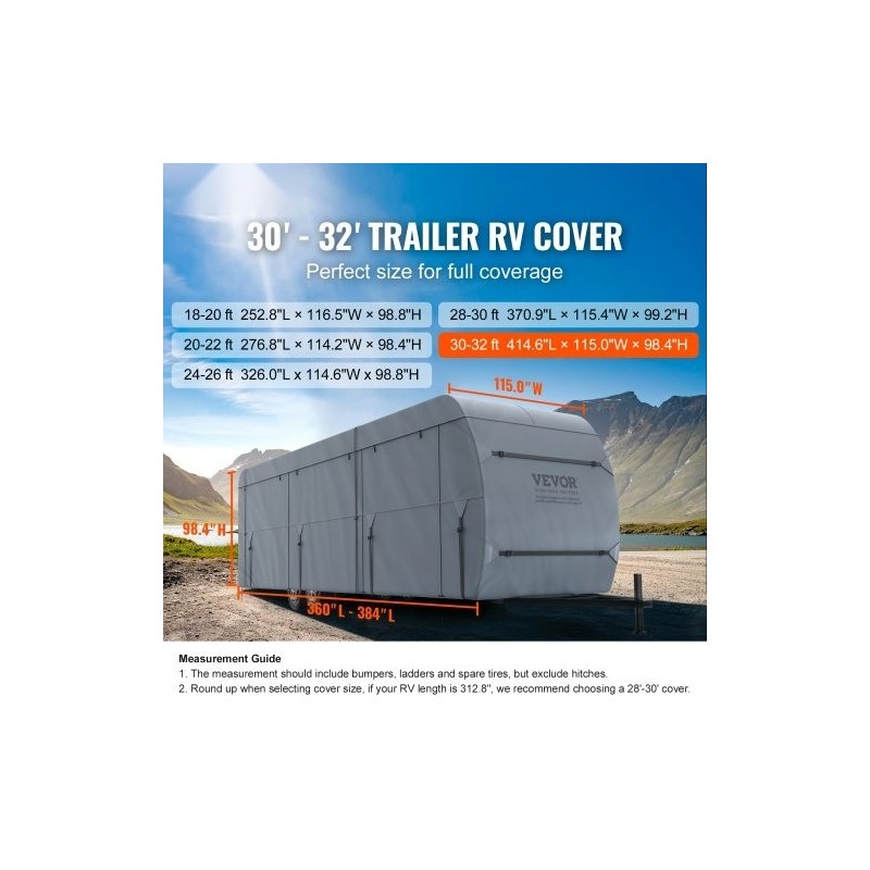 Matkailuauton suojapeite kuitukangas 9,1–9,8 m vesitiivis UV-suojattu 4-kerroksinen yläosa