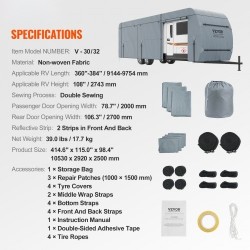 Matkailuauton suojapeite kuitukangas 9,1–9,8 m vesitiivis UV-suojattu 4-kerroksinen yläosa