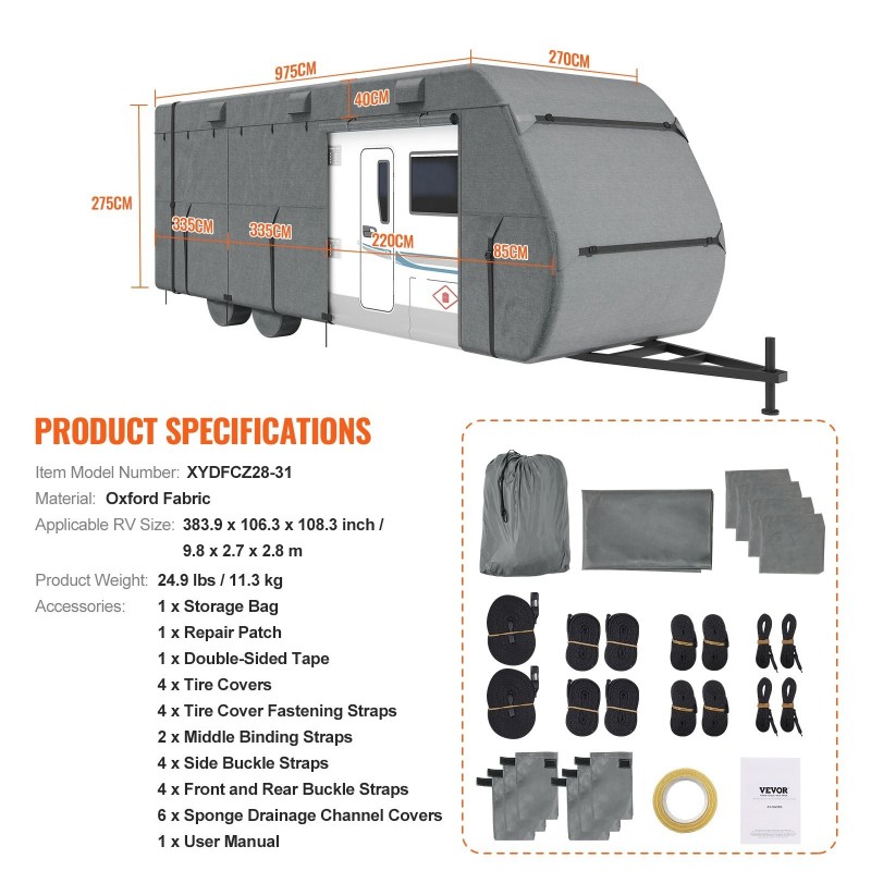 Asuntoauton suojapeite noin 9,8 metrin pituudelle Oxford-kangas vedenpitävä tuulenpitävä