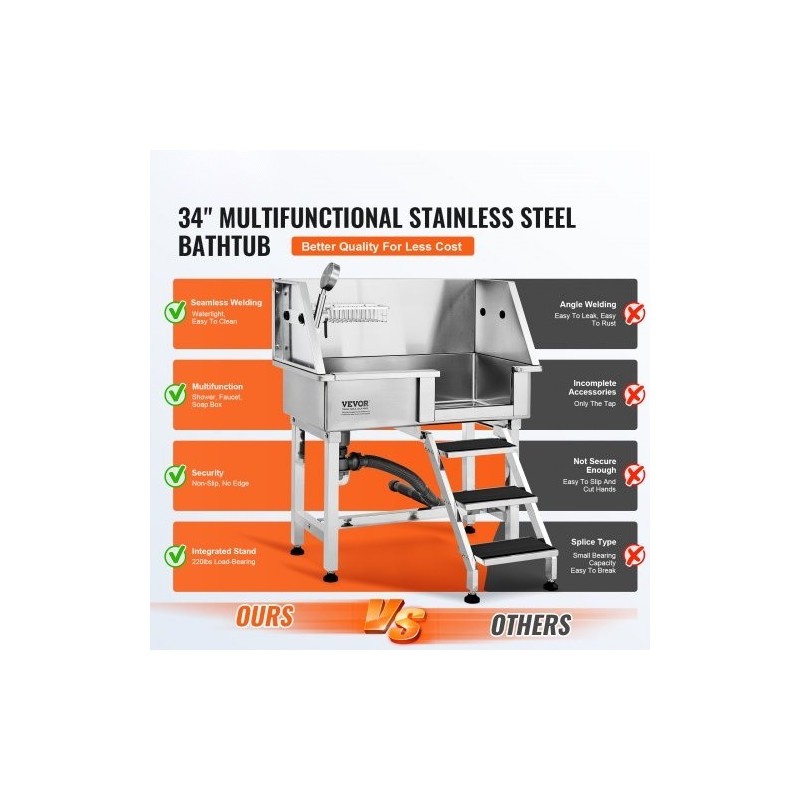 Koiran kylpyallas 304-ruostumattomasta teräksestä 864 mm sähkösäädettävä kantavuus 100 kg