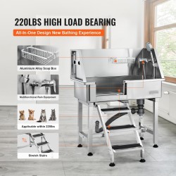 Lemmikkien pesuallas ruostumattomasta teräksestä 34 tuumaa 100 kg kantavuudella säilytyslaatikolla