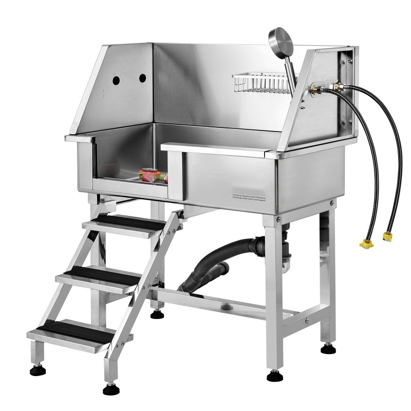 Lemmikkien pesuallas ruostumattomasta teräksestä 34 tuumaa 100 kg kantavuudella säilytyslaatikolla