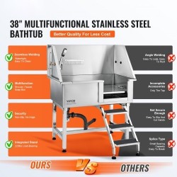 Koiran pesuallas ruostumaton teräs 96,5 cm rampilla liukumaton ritiläpohja 100 kg kantavuus