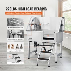 Koiran pesuallas ruostumaton teräs 96,5 cm rampilla liukumaton ritiläpohja 100 kg kantavuus