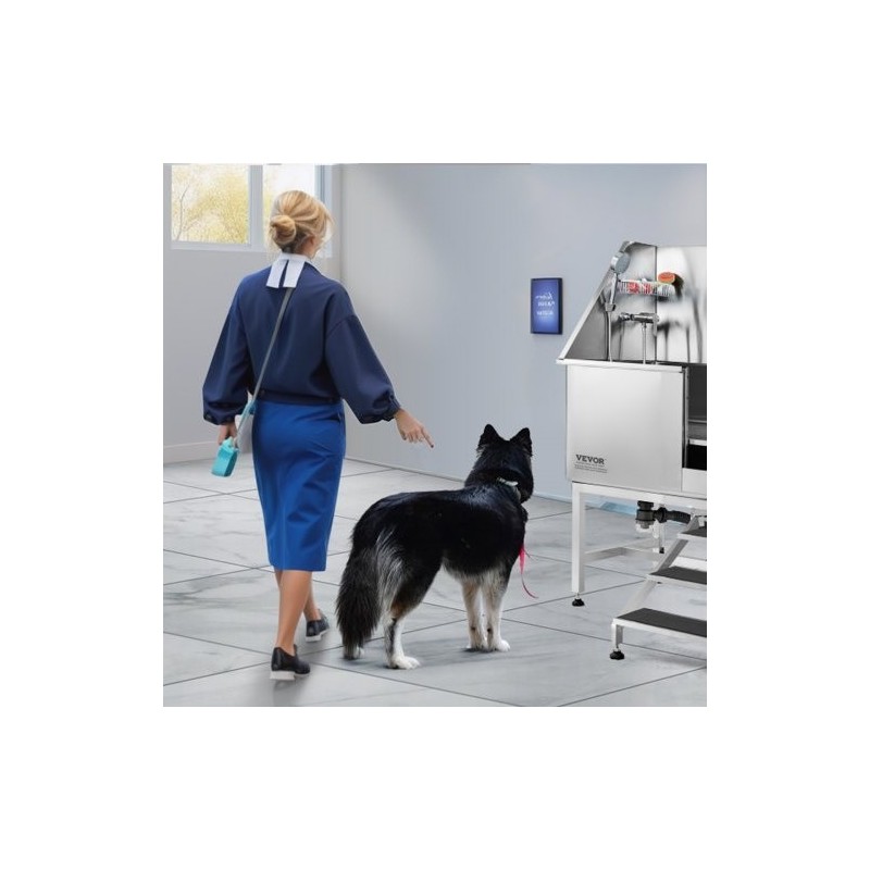 Koiran pesuallas ruostumaton teräs 96,5 cm rampilla liukumaton ritiläpohja 100 kg kantavuus