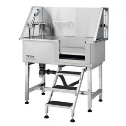 Koiran pesuallas ruostumaton teräs 96,5 cm rampilla liukumaton ritiläpohja 100 kg kantavuus