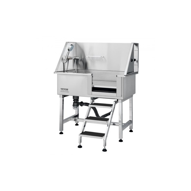 Koiran pesuallas ruostumaton teräs 96,5 cm rampilla liukumaton ritiläpohja 100 kg kantavuus