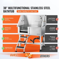 Lemmikkien kylpyallas ruostumatonta terästä 96,5 senttimetriä ramppi säilytyslaatikko ritilälattia 100 kilogrammaa