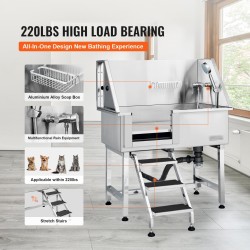 Lemmikkien kylpyallas ruostumatonta terästä 96,5 senttimetriä ramppi säilytyslaatikko ritilälattia 100 kilogrammaa