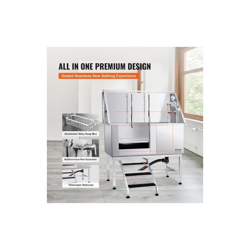 Koirankylpyallas sähköisesti säädettävä 304 ruostumaton teräs 1270 mm 150 kg vasen ovi