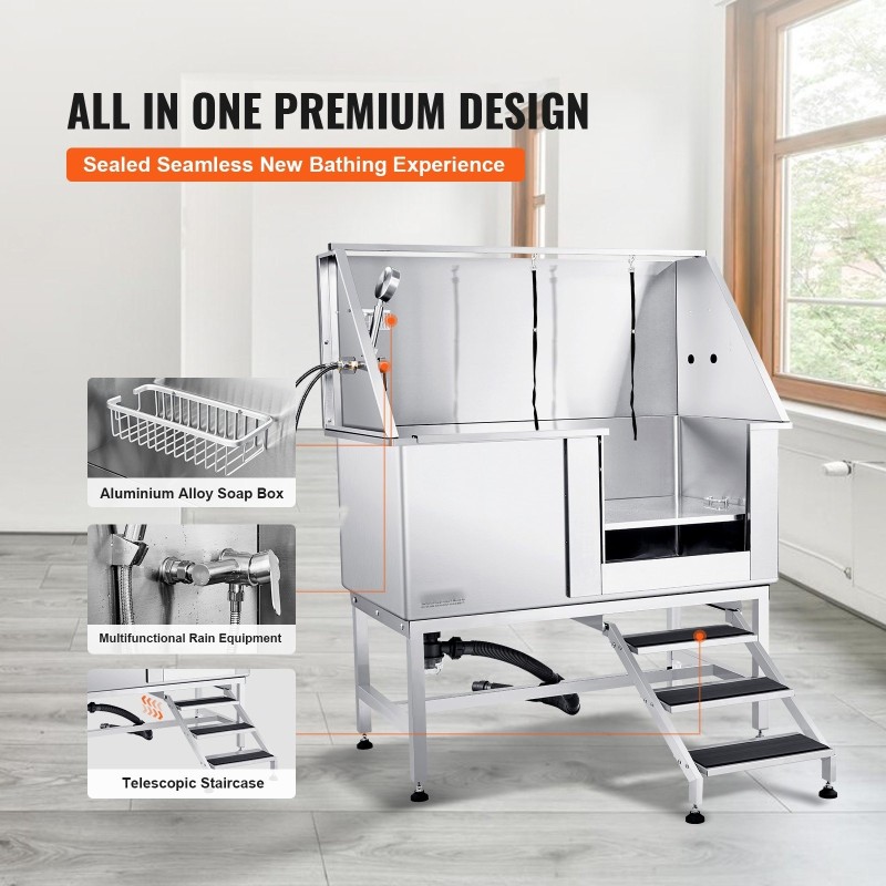 Koirien pesuamme 127 cm 304-ruostumattomasta teräksestä sähkökäyttöisellä korkeudensäädöllä