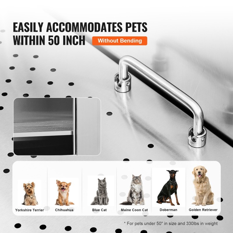 Koirien pesuamme 127 cm 304-ruostumattomasta teräksestä sähkökäyttöisellä korkeudensäädöllä