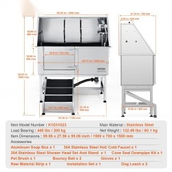 Lemmikkien kylpyallas ruostumattomasta teräksestä rampilla saippualokerolla hanalla ja lisävarusteilla