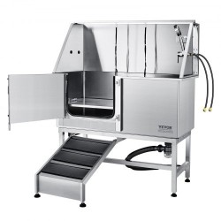 Lemmikkien kylpyallas ruostumattomasta teräksestä rampilla saippualokerolla hanalla ja lisävarusteilla