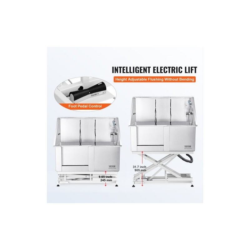 Koiran pesuallas ruostumaton teräs 1270 mm sähkökorkeussäädettävä 150 kg vasen ovi