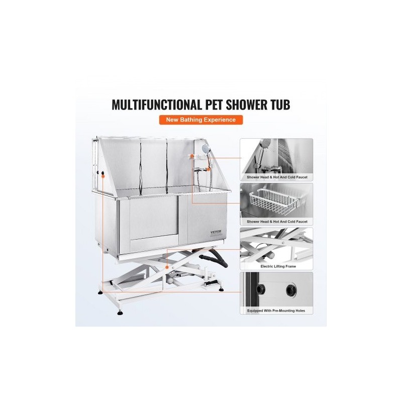 Koiran pesuallas ruostumaton teräs 1270 mm sähkökorkeussäädettävä 150 kg vasen ovi