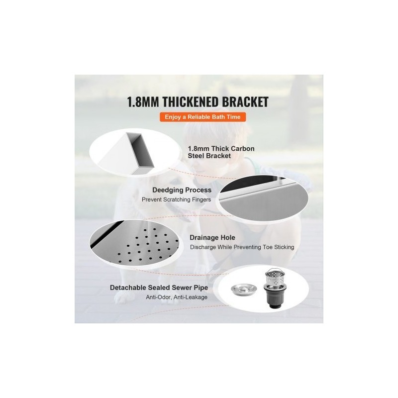 Koiran pesuallas ruostumaton teräs 1270 mm sähkökorkeussäädettävä 150 kg vasen ovi