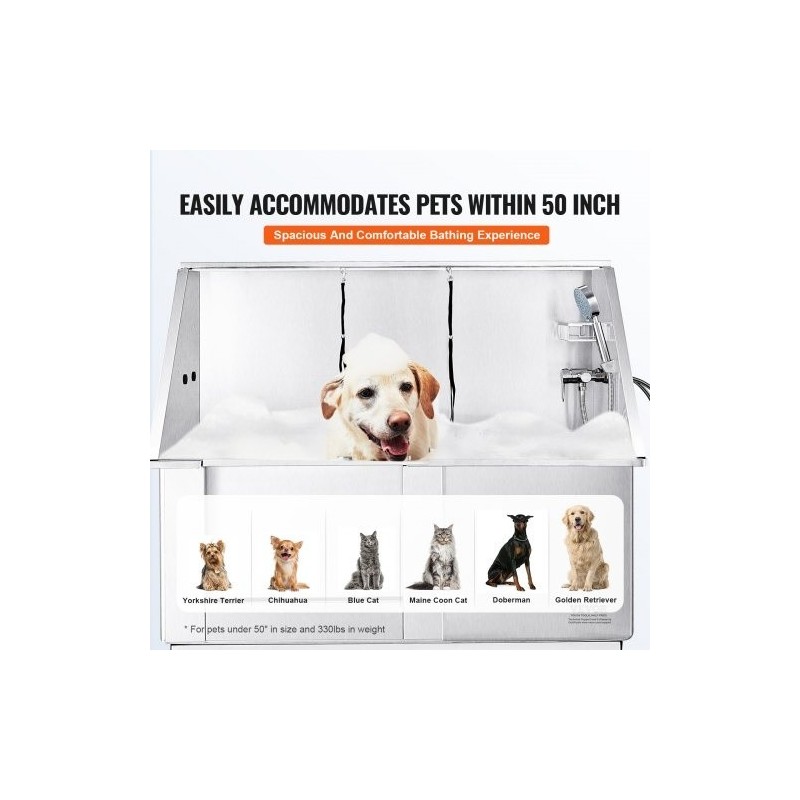 Koiran pesuallas ruostumaton teräs 1270 mm sähkökorkeussäädettävä 150 kg vasen ovi