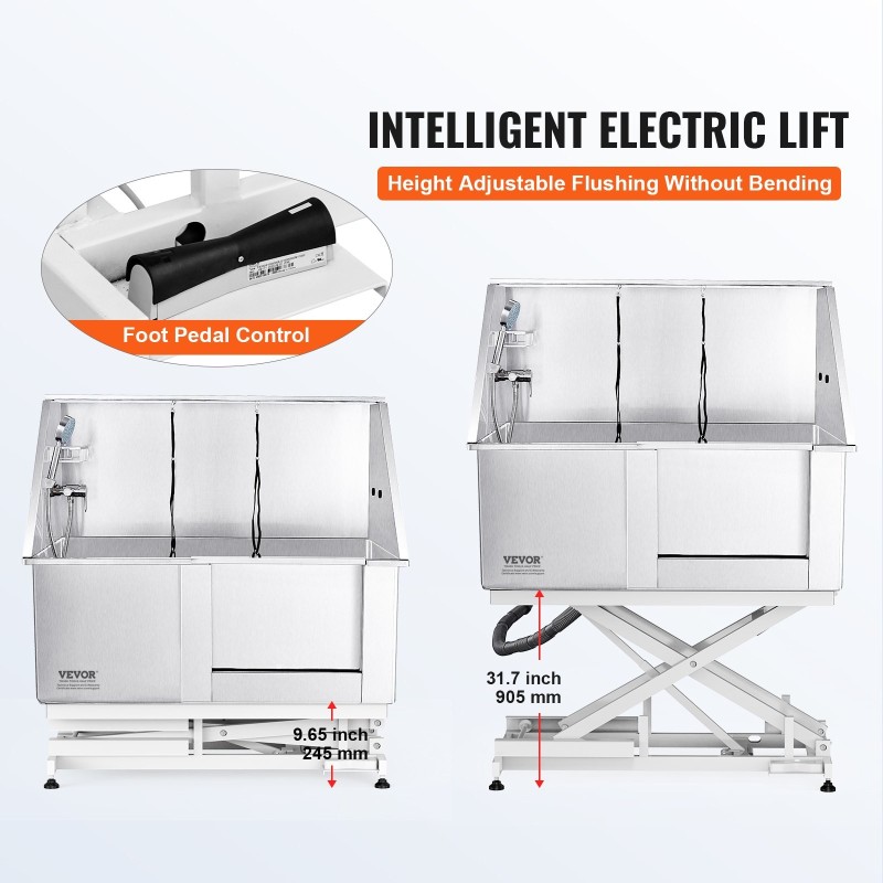 Lemmikkien ruostumaton teräskylpyallas 1270 mm sähkökorkeussäädöllä 150 kg