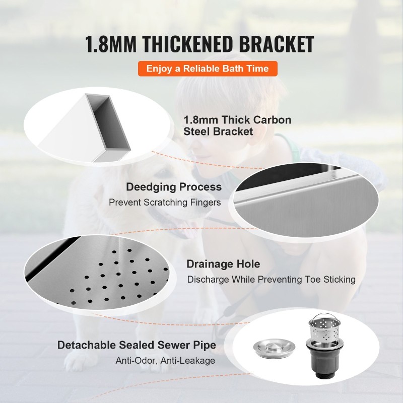 Lemmikkien ruostumaton teräskylpyallas 1270 mm sähkökorkeussäädöllä 150 kg