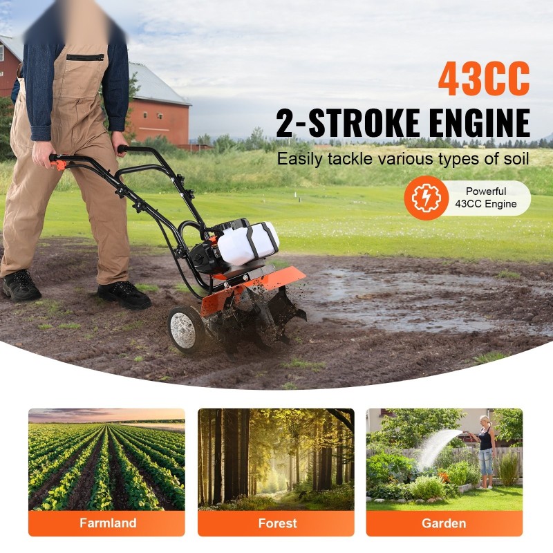 Bensiinikäyttöinen puutarhajyrsin 43 cm3 2-tahti 4 säädettävää terästä 300 mm puutarhaan