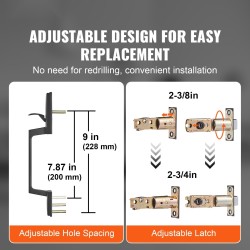 Kaksiosainen etuoven kahvasarja neliömäinen mattamusta messinki ja sinkki kääntyvällä kahvalla