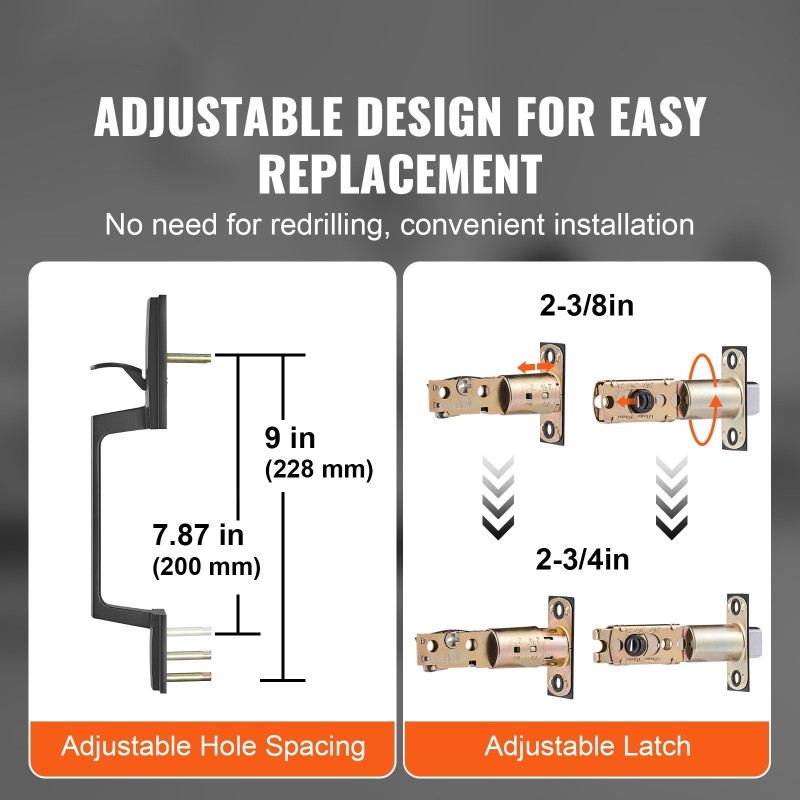Kaksiosainen etuoven kahvasarja neliömäinen mattamusta messinki ja sinkki kääntyvällä kahvalla