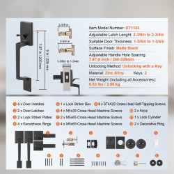 Kaksiosainen etuoven kahvasarja neliömäinen mattamusta messinki ja sinkki kääntyvällä kahvalla