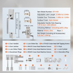Kaksinkertainen ovenkahvasarja satiininikkelipinnoite messinki ja sinkki neliövipukahvat käännettävä avainlukolla etu- ja