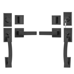 Ovikahvasarja kaksiosaisille oville mattamusta messinki ja sinkkiseos käännettävä avainlukolla