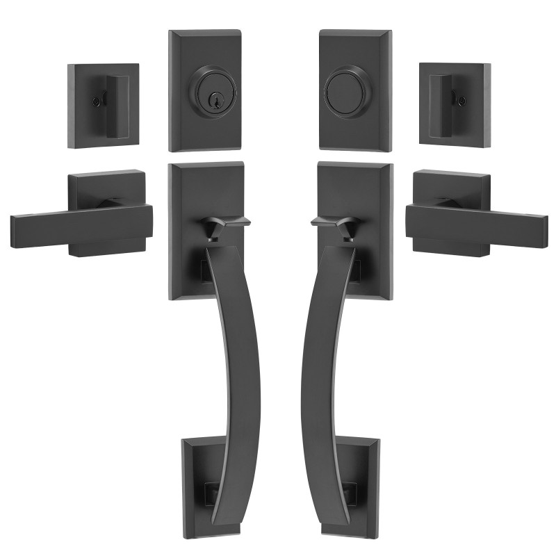 Ovikahvasarja kaksiosaisille oville mattamusta messinki- ja sinkkiseos käännettävä avainlukolla