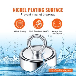 Kaksipuoleinen neodyymimagneettisarja kalastukseen 7,5 cm 544,3 kg vetovoima nikkelipinnoitteella