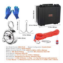 Kaksipuoleinen neodyymimagneettisarja kalastukseen 7,5 cm 544,3 kg vetovoima nikkelipinnoitteella