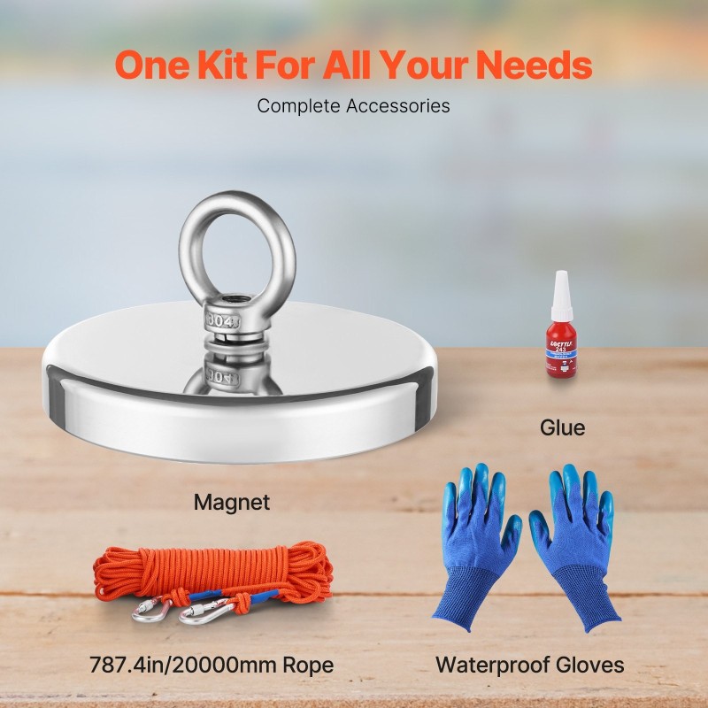 Magneettikalastussarja N35 neodyymimagneetti 590 kg vetovoima 20 m köysi sisältää tartuntakoukun