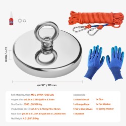 Magneettikalastussarja N35 neodyymimagneetti 590 kg vetovoima 20 m köysi sisältää tartuntakoukun