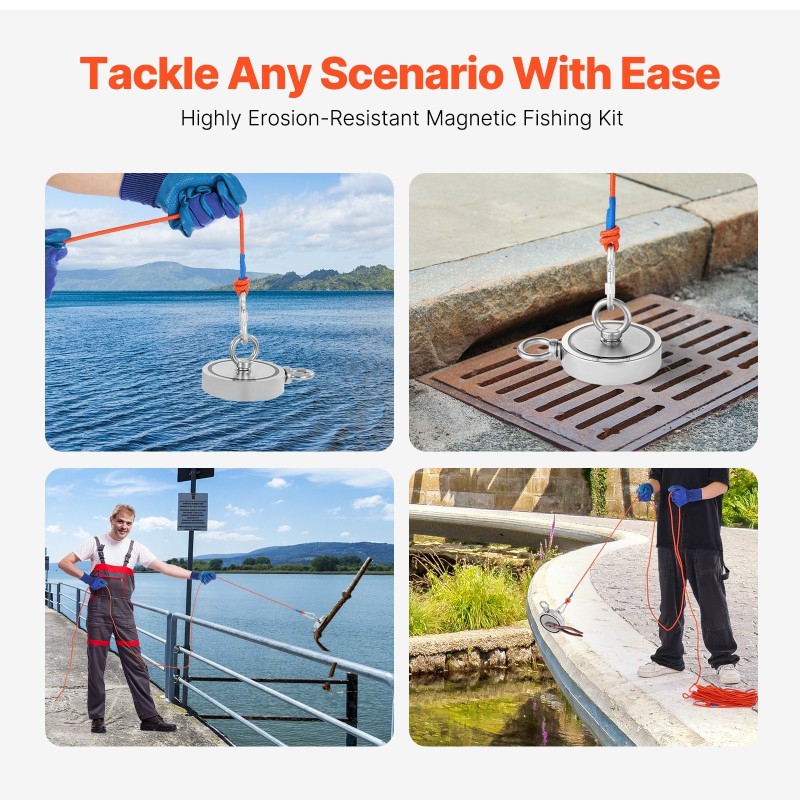 Magneettikalastussarja kaksipuolinen neodyymimagneetti 907 kg vetovoima 6 mm köysi 20 m