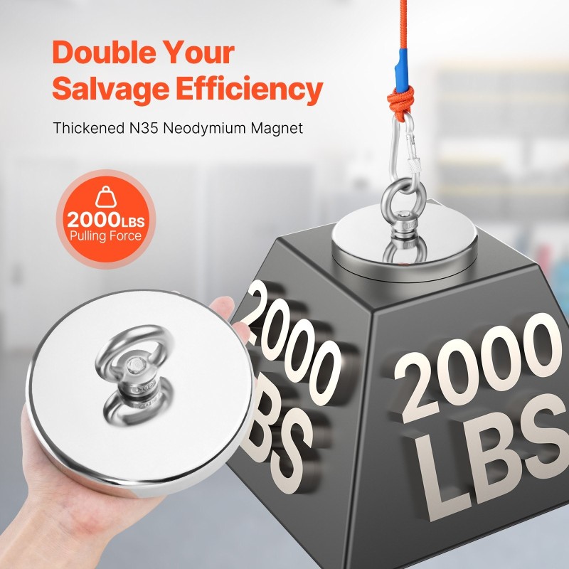 Magneettikalastussarja neodyymimagneetilla 907 kg vetolujuus 6 mm x 20 m köysi