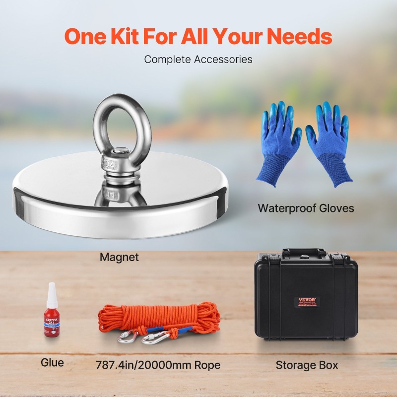 Magneettikalastussarja neodyymimagneetilla 907 kg vetolujuus 6 mm x 20 m köysi