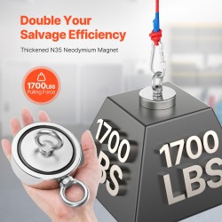 Magneettikalastussarja N35-neodyymimagneetilla 1700 LBS/771 kg vetovoimalla köysi haka hanskat silmukkapultti