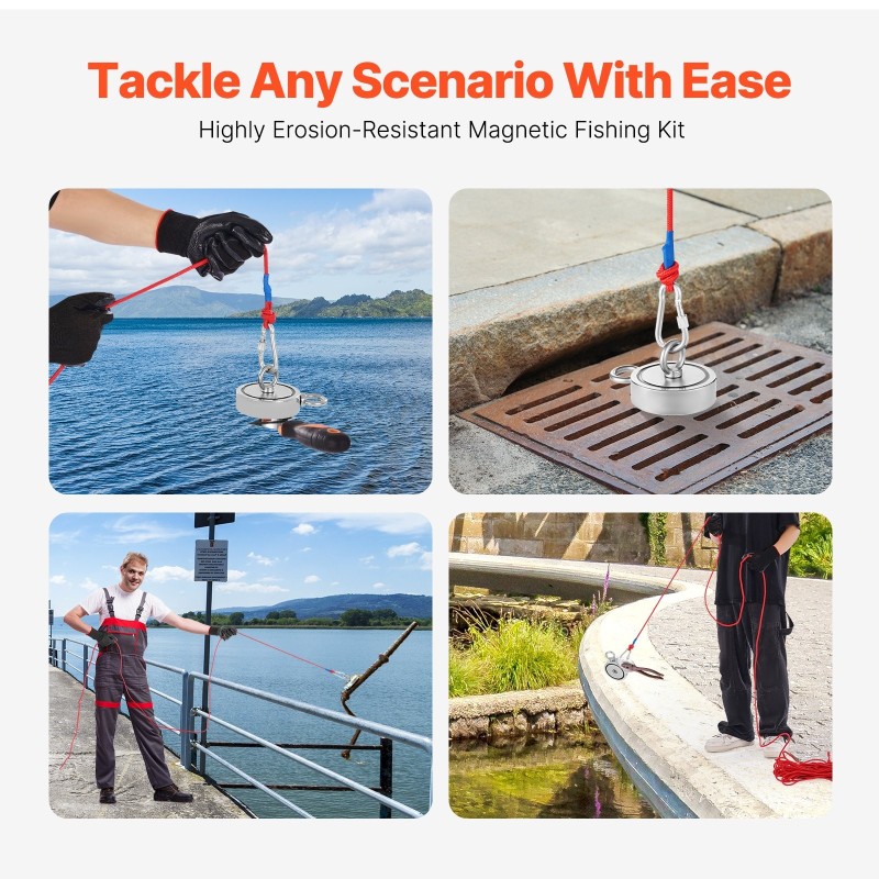 Magneettikalastussarja N35-neodyymimagneetilla 1700 LBS/771 kg vetovoimalla köysi haka hanskat silmukkapultti