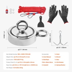Magneettikalastussarja N35-neodyymimagneetilla 1700 LBS/771 kg vetovoimalla köysi haka hanskat silmukkapultti