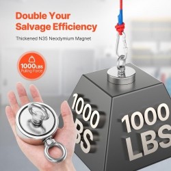 Magneettikalastuspakkaus N35-neodyymimagneetti 454 kg vetovoima kaksipuolinen sisältää köyden haavin käsineet ja silmukkapultin