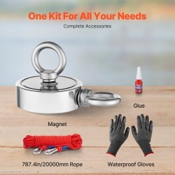 Magneettikalastuspakkaus N35-neodyymimagneetti 454 kg vetovoima kaksipuolinen sisältää köyden haavin käsineet ja silmukkapultin