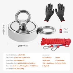 Magneettikalastuspakkaus N35-neodyymimagneetti 454 kg vetovoima kaksipuolinen sisältää köyden haavin käsineet ja silmukkapultin