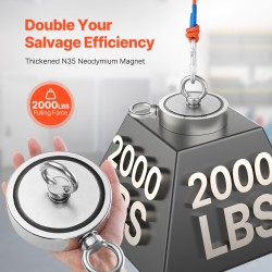 Magneettikalastussarja neodyymimagneetilla 907 kg vetovoima kaksipuolinen sisältää koukun ja hanskat